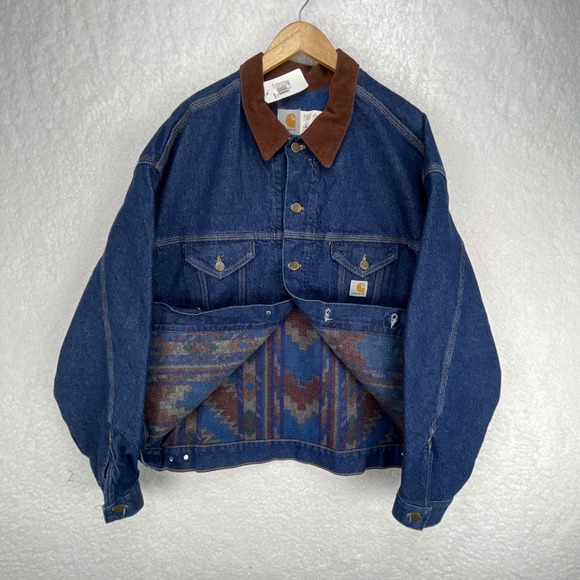Carhartt Other - VTG Carhartt Trucker Jacket Aztec Blanket Lined Mens XL PJB008‎ Steel Blue NWT